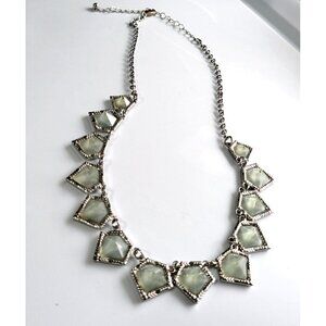 Statement Necklace Sea Green Geometric Silver Tone Chain 17” NWOT